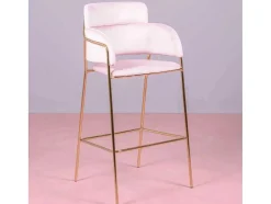 Banqueta De Design Estofada Em Veludo E Pernas Douradas - Cruiser - Rosa
