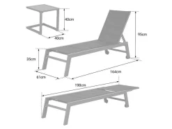Barbados Espreguiçadeira E Mesa De Cabeceira Em Taupe Têxtilene - Aluminio Branco