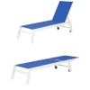 Barbados Espreguiçadeira E Mesa De Cabeceira Em Têxtilene Azul - Aluminio Branco