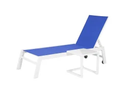 Barbados Espreguiçadeira E Mesa De Cabeceira Em Têxtilene Azul - Aluminio Branco