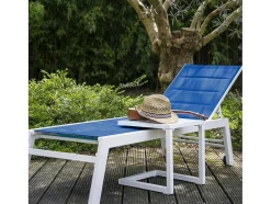 Barbados Espreguiçadeira E Mesa De Cabeceira Em Têxtilene Azul - Aluminio Branco
