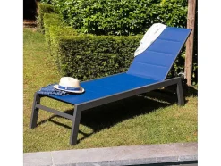 Barbados Espreguiçadeira Em Têxtileno Azul Escuro - Antracite De Aluminio