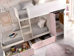 Beliche Com Armário Integrado De 2 X 90 X 190 Cm Cor Branco, Natural E Rosa - Juanito