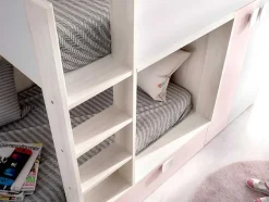 Beliche Com Armário Integrado De 2 X 90 X 190 Cm Cor Branco, Natural E Rosa - Juanito