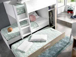 Beliche Com Gaveta Cama Dupla E Com Espacos De Arrumação 3X90X190 Cm Cor Branco E Natural - Anthony