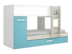 Beliche Com Gaveta Cama Dupla E Com Espacos De Arrumação 3X90X190 Cm Cor Branco, Natural E Azul - Anthony