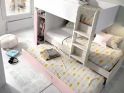 Beliche Com Gaveta Cama Dupla E Com Espacos De Arrumação 3X90X190 Cm Cor Branco, Natural E Rosa - Anthony