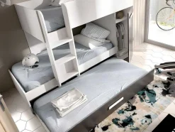 Beliche Com Gaveta Cama Dupla E Com Espacos De Arrumação 3X90X190 Cm Cor Antracite E Branco + Colchões - Anthony