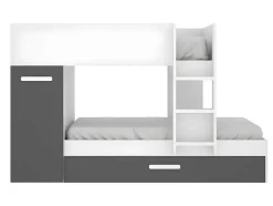 Beliche Com Gaveta Cama Dupla E Com Espacos De Arrumação 3X90X190 Cm Cor Antracite E Branco + Colchões - Anthony