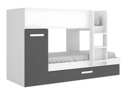 Beliche Com Gaveta Cama Dupla E Com Espacos De Arrumação 3X90X190 Cm Cor Antracite E Branco + Colchões - Anthony