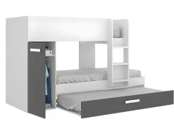 Beliche Com Gaveta Cama Dupla E Com Espacos De Arrumação 3X90X190 Cm Cor Antracite E Branco + Colchões - Anthony
