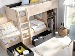 Beliche Reversivel De 2 X 90 X 190 Cm Com Espacos De Arrumação Integrados Cor Carvalho E Antracite - Ricardo