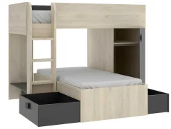 Beliche Reversivel De 2 X 90 X 190 Cm Com Espacos De Arrumação Integrados Cor Carvalho E Antracite - Ricardo