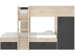 Beliche Reversivel De 2 X 90 X 190 Cm Com Espacos De Arrumação Integrados Cor Carvalho E Antracite - Ricardo