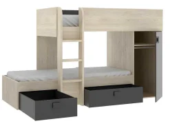 Beliche Reversivel De 2 X 90 X 190 Cm Com Espacos De Arrumação Integrados Cor Carvalho E Antracite + Colchão - Ricardo