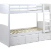 Beliche Separavel De 2 X 90 X 190 Cm Com Espacos De Arrumação Em Pinho Branco + Colchão - Anchise Ii