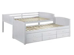 Beliche Separavel De 2 X 90 X 190 Cm Com Espacos De Arrumação Em Pinho Branco + Colchão - Anchise Ii