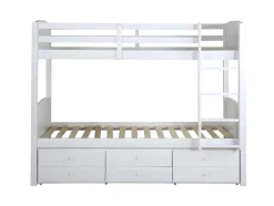 Beliche Separavel De 2 X 90 X 190 Cm Com Espacos De Arrumação Em Pinho Branco + Colchão - Anchise Ii
