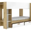 Beliche 2X90X200 Cm Com Espacos De Arrumação E Barra De Pendurados Branco E Natural - Ozana