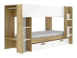 Beliche 2X90X200 Cm Com Espacos De Arrumação E Barra De Pendurados Branco E Natural - Ozana