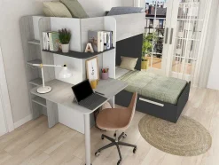 Beliche 2 X 90 X 190 Cm Com Secretária Cinzento, Branco E Preto + Colchão - Samuel