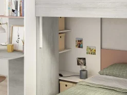 Beliche 2 X 90 X 190 Cm, Com Secretária, Cinzento, Branco E Cor-De-Rosa - Samuel