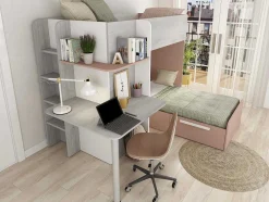 Beliche 2 X 90 X 190 Cm, Com Secretária, Cinzento, Branco E Cor-De-Rosa - Samuel