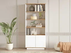 Biblioteca Com 2 Portas E 4 Nichos Natural Claro E Branco - Lotula