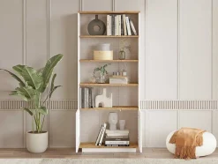 Biblioteca Com 2 Portas E 4 Nichos Natural Claro E Branco - Lotula
