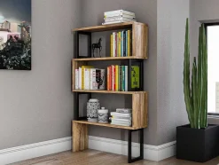 Biblioteca Com 3 Prateleiras Em Metal Natural Claro E Preto - Roveni