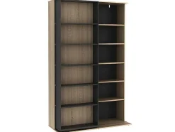 Biblioteca De Correr Com 18 Nichos Natural E Antracite - Prali