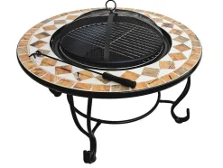 Brasero De Jardin Incluant Un Barbecue En Carreaux De Ceramique Blanc