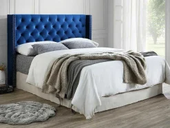 Cabeceira De Cama Acolchoada Massimo - Veludo - Azul - 160 Cm