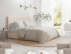 Cabeceira De Cama 160 Cm Veludo Canelado Bege - Ambrilia