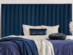 Cabeceira De Cama Com Costuras Verticais De 140 Cm Em Veludo Cor Azul-Escuro - Sarah