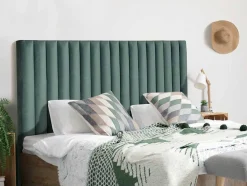 Cabeceira De Cama Com Costuras Verticais De 160 Cm Em Veludo Cor Verde Amendoa - Sarah