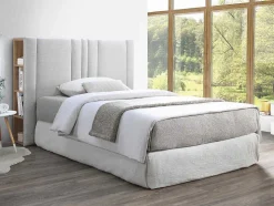 Cabeceira De Cama Com Espaco De Arrumação 180 Cm Tecido Cinza-Claro E Natural - Siveri
