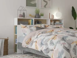 Cabeceira De Cama Com Espacos De Arrumação De 160 Cm Em Branco E Carvalho - Nastia