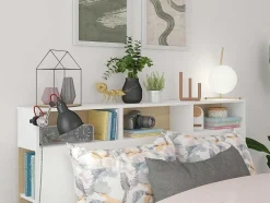 Cabeceira De Cama Com Espacos De Arrumação De 160 Cm Em Branco E Carvalho - Nastia