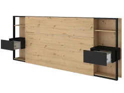 Cabeceira De Cama Com Mesas De Cabeceira De 160 Cm Cor Carvalho E Preto - Mista