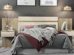 Cabeceira De Cama Extensivel Com Mesas De Cabeceira 140/160 Cm Cor Natural E Marfim - Parati
