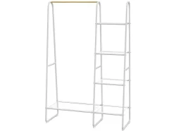 Cabide De Roupa Com 5 Prateleiras Para Lingerie De C100 Cm Em Metal Branco E Madeira De Faia - Dogu