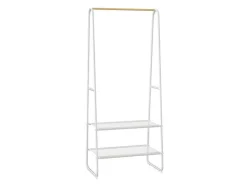 Cabide De Roupa Com 2 Prateleiras De Lingerie De C64 Cm Em Metal Branco E Madeira De Faia - Dogu