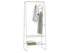 Cabide De Roupa Com 2 Prateleiras De Lingerie De C64 Cm Em Metal Branco E Madeira De Faia - Dogu
