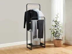 Cabide De Roupa Duplo De C65 Cm Em Metal Preto E Madeira De Faia - Selin
