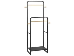 Cabide De Roupa Duplo De C65 Cm Em Metal Preto E Madeira De Faia - Selin
