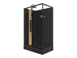 Cabine De Duche De Hidromassagem Retangular Em Bambu, Instalacao Reversivel, Preto Fosco, C120 X L80 X A225 Cm - Vituna