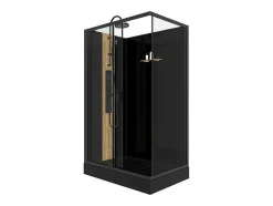 Cabine De Duche De Hidromassagem Retangular Em Bambu, Instalacao Reversivel, Preto Fosco, C120 X L80 X A225 Cm - Vituna