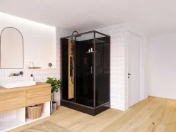 Cabine De Duche De Hidromassagem Retangular Em Bambu, Instalacao Reversivel, Preto Fosco, C120 X L80 X A225 Cm - Vituna