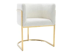 Cadeira Com Apoios De Bracos Tecido Boucle E Aco Inoxidavel Branco E Dourado - Peria De Pascal Morabito